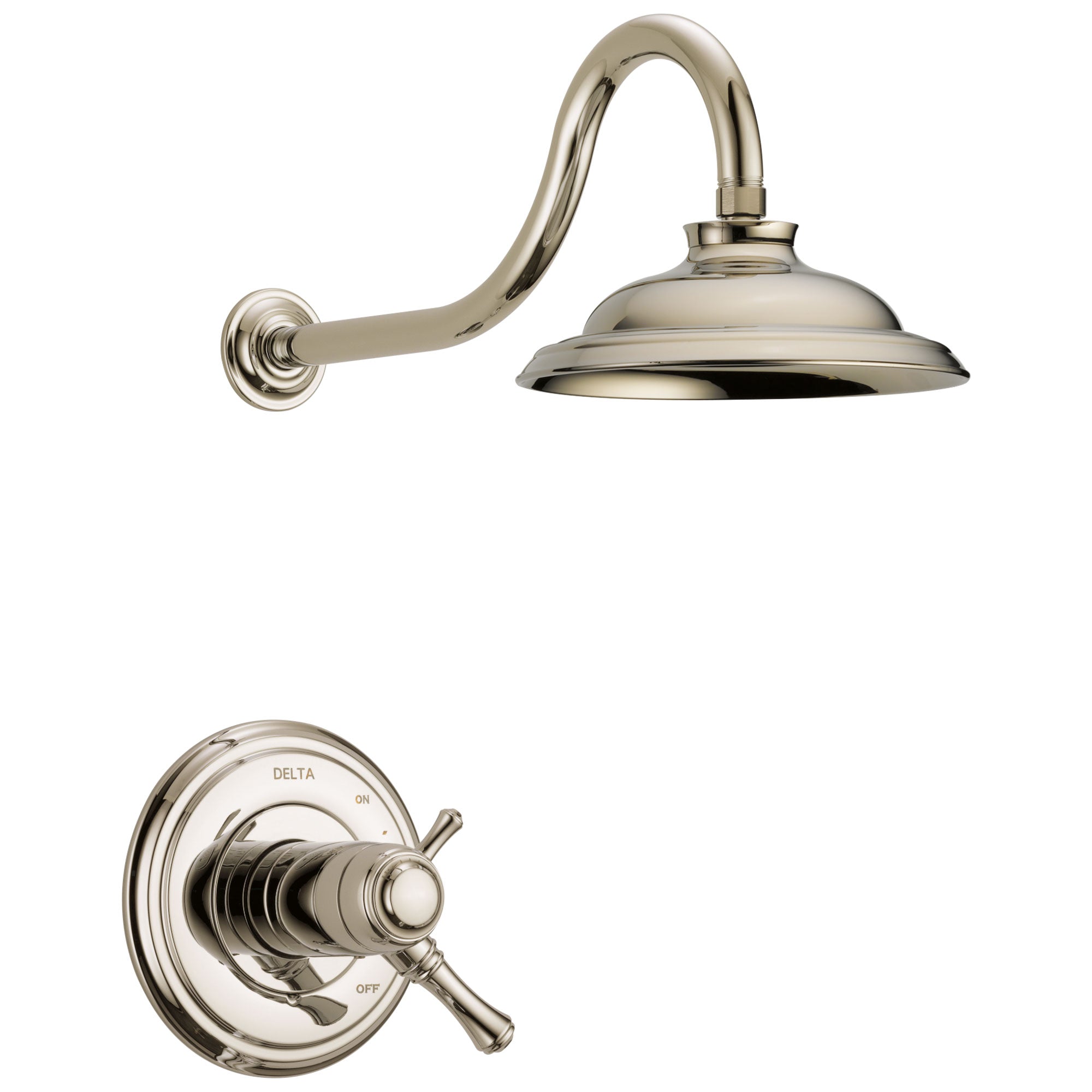 Delta Cassidy Polished Nickel Finish TempAssure Water Efficient Shower only Faucet Includes 17T Cartridge, Handles, and Valve with Stops D3274V