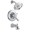 Delta Lahara Chrome Finish Thermostatic Tub and Shower Faucet Combo Includes Handles, 17T Cartridge, and Valve with Stops D3258V