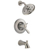 Delta Lahara Stainless Steel Finish Thermostatic Tub and Shower Faucet Combo Includes Handles, 17T Cartridge, and Valve without Stops D3253V