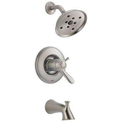 Delta Lahara Stainless Steel Finish Thermostatic Tub and Shower Faucet Combo Includes Handles, 17T Cartridge, and Valve with Stops D3254V