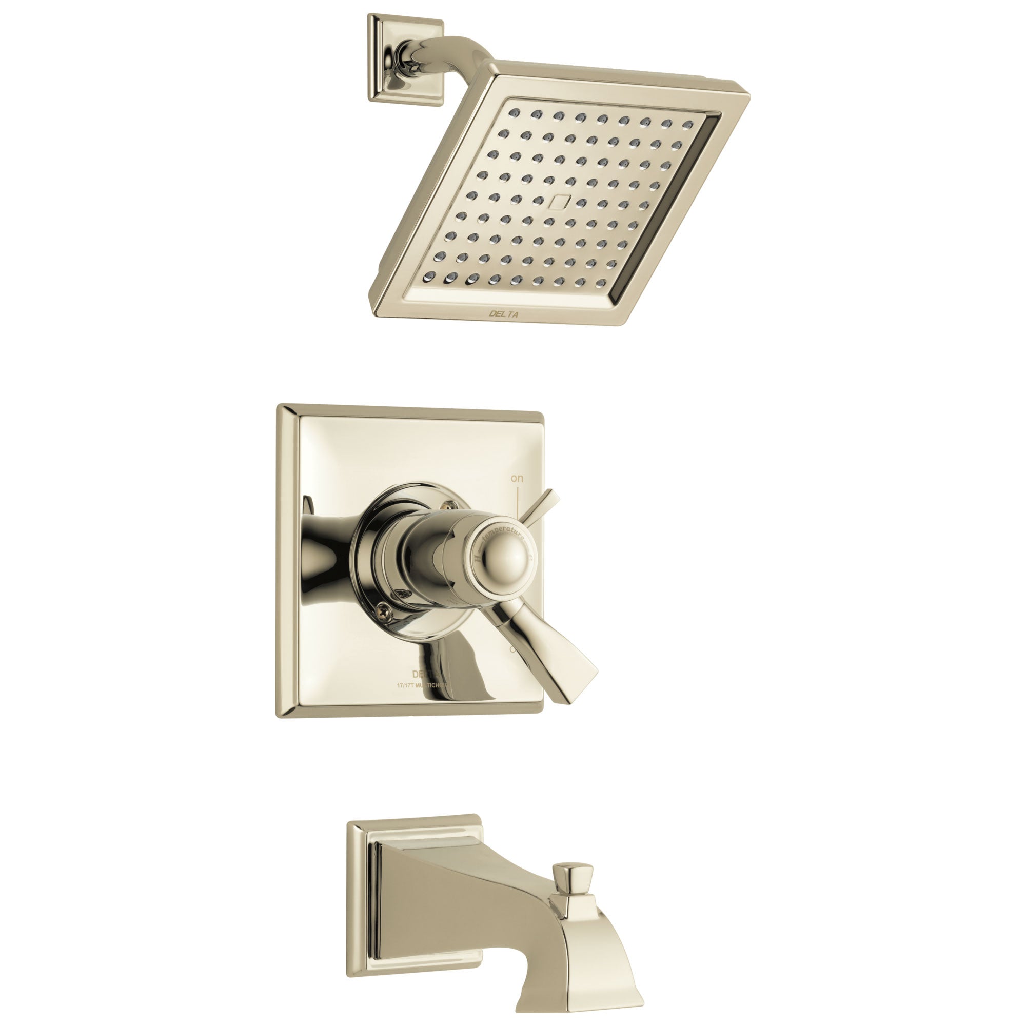 Delta Dryden Polished Nickel Finish Thermostatic Water Efficient Tub & Shower Faucet Combo Includes Handles, Cartridge, and Valve without Stops D3249V