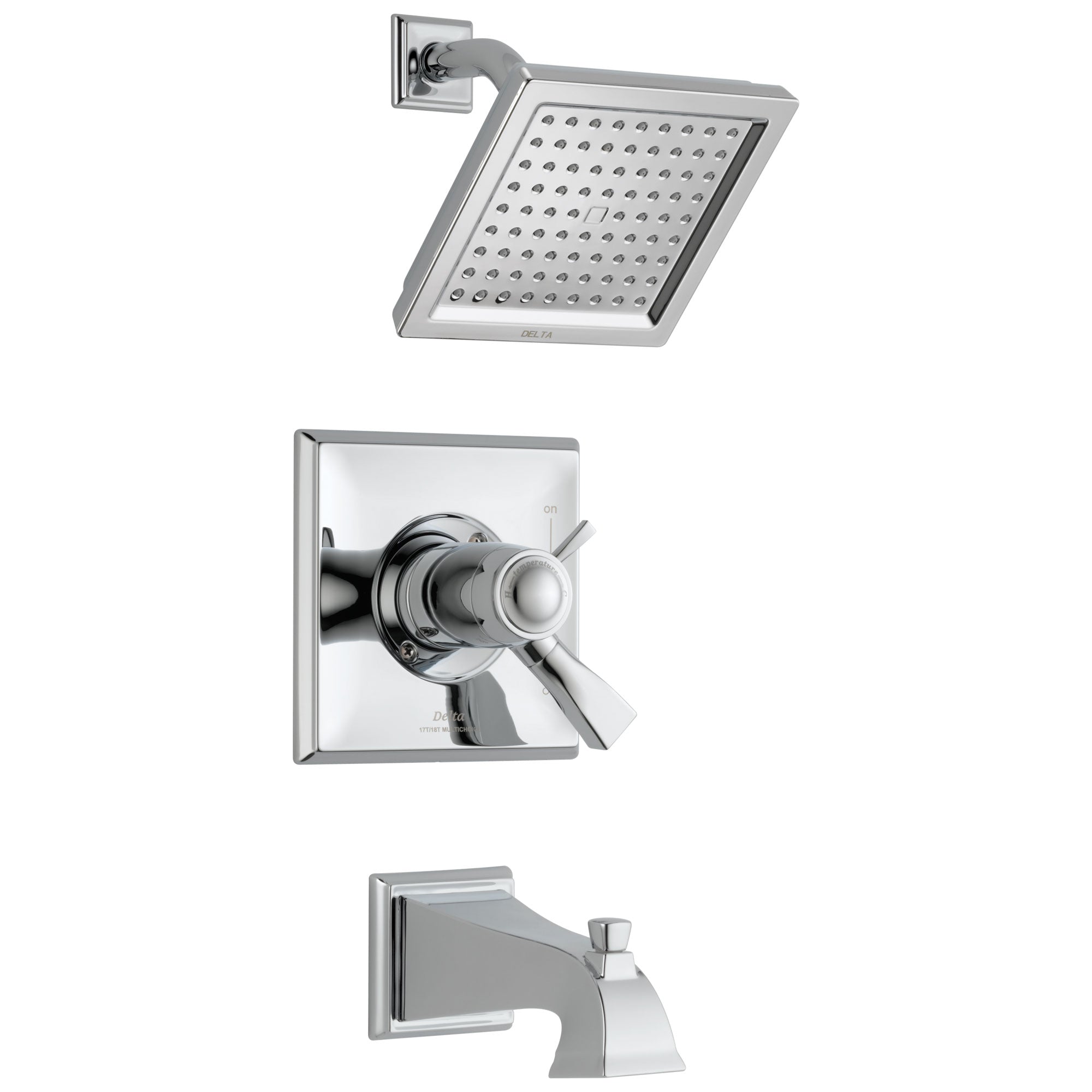 Delta Dryden Chrome Finish Thermostatic Water Efficient Tub & Shower Faucet Combination Includes Handles, Cartridge, and Valve without Stops D3243V