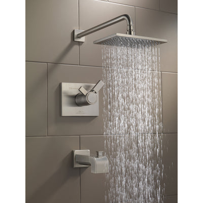 Delta Vero Stainless Steel Finish Water Efficient Thermostatic Tub & Shower Faucet Combo Includes Cartridge, Handles, and Valve with Stops D3238V