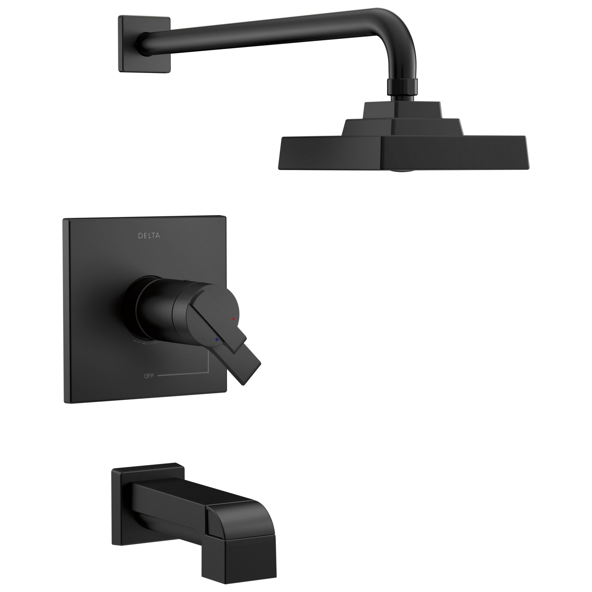 Delta Ara Matte Black Finish Thermostatic Tub and Shower Faucet Combo Includes Handles, 17T Cartridge, and Rough-in Valve without Stops D3626V