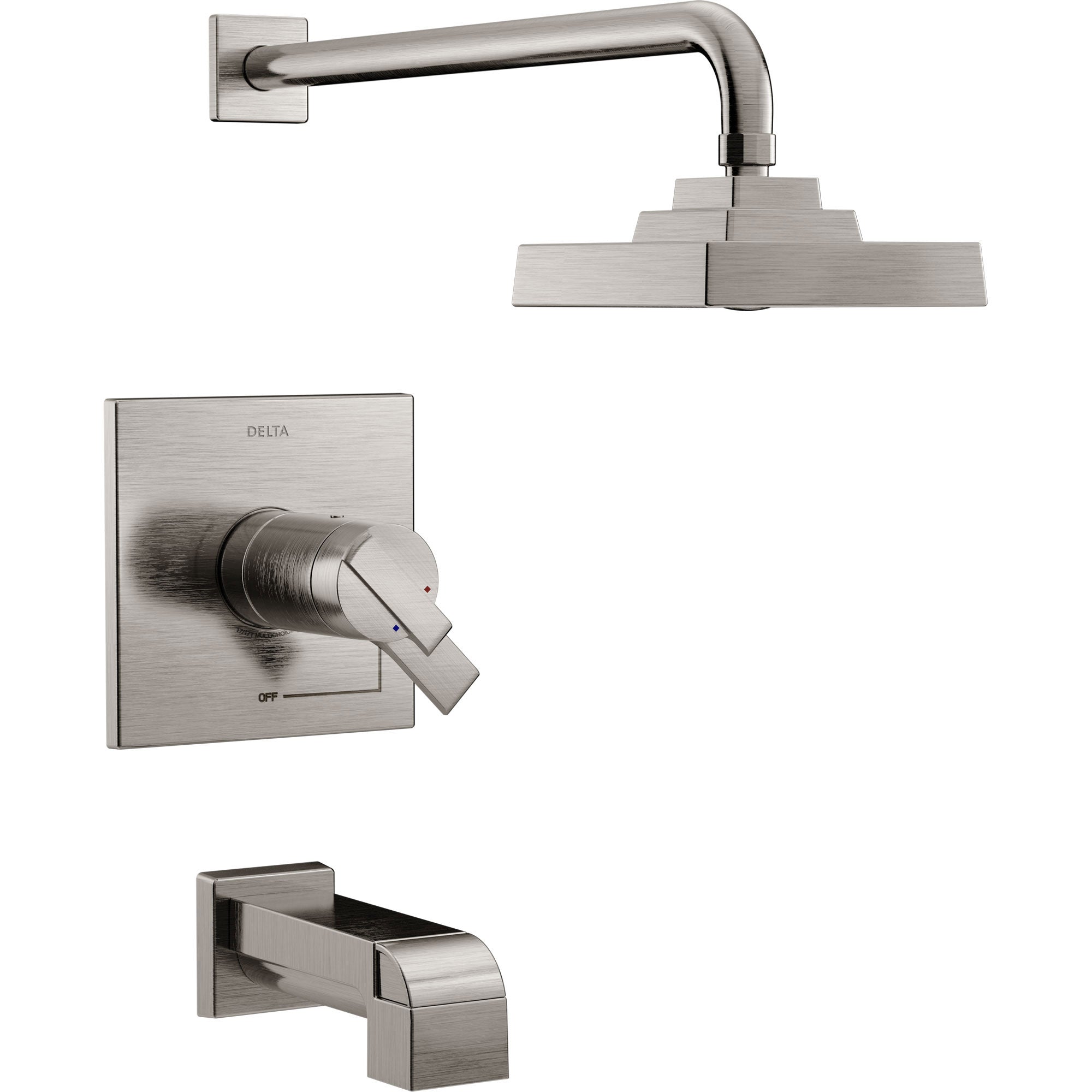 Delta Ara Modern Stainless Steel Finish TempAssure 17T Tub and Shower Combination Faucet with Dual Temperature and Pressure Control INCLUDES Rough-in Valve with Stops D1101V