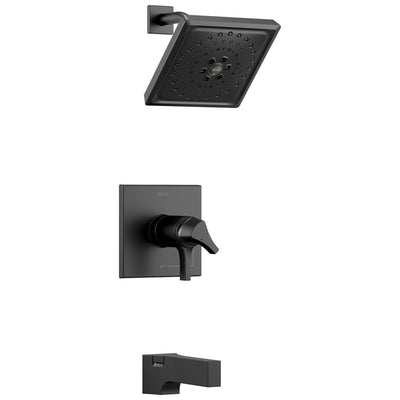 Delta Zura Matte Black Finish Thermostatic Tub and Shower Combination Faucet Includes Handles, Cartridge, and Rough-in Valve with Stops D3625V