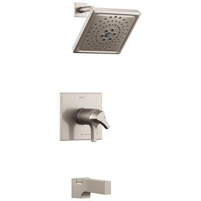 Delta Zura Collection Stainless Steel Finish Modern Temperature and Volume Dual Control Tub and Shower Faucet Combination Includes Valve without Stops D1920V