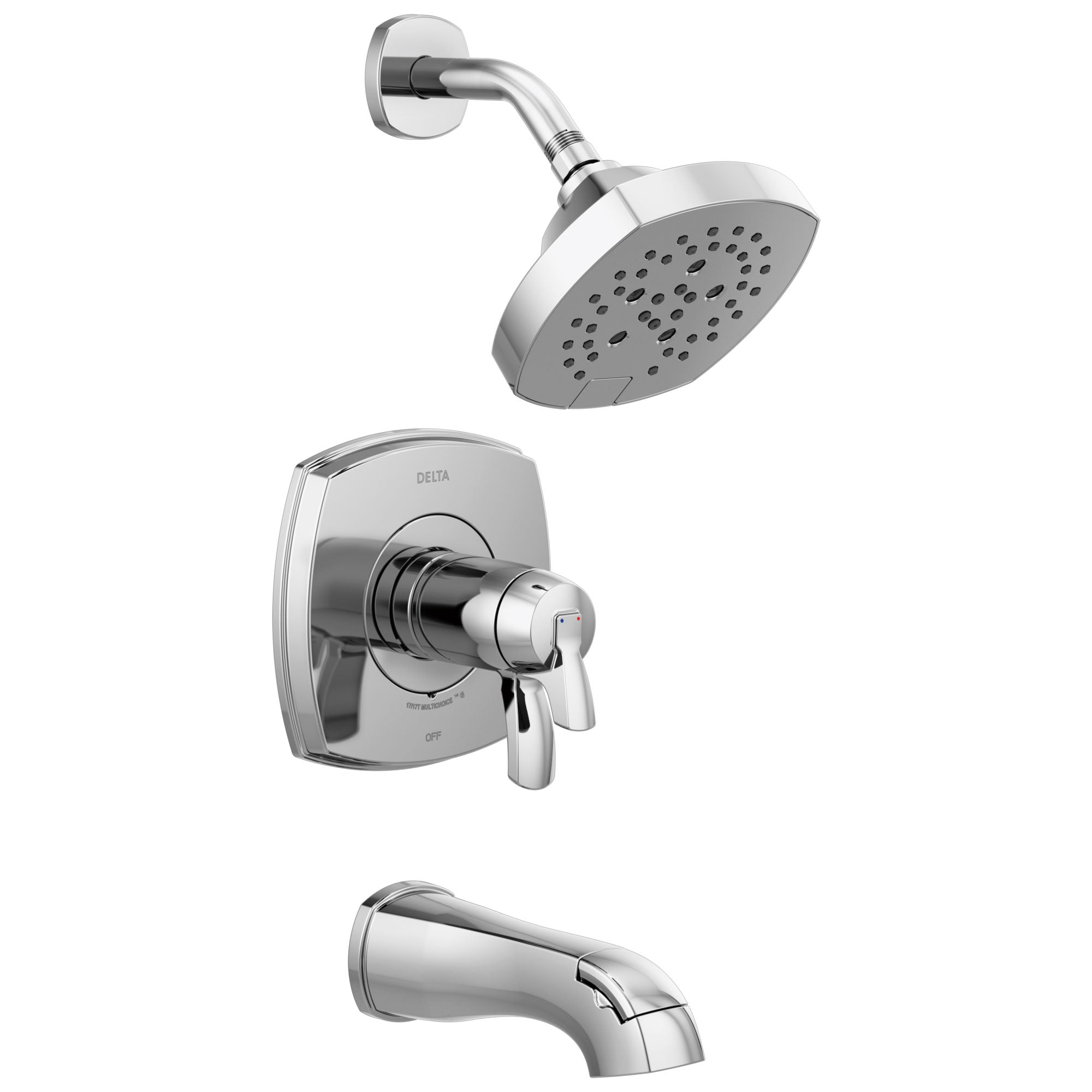 Delta Stryke Chrome Finish 17T Thermostatic Tub and Shower Faucet Combination Includes Handles, Cartridge, and Valve without Stops D3233V