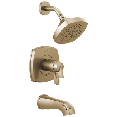 Delta Stryke Champagne Bronze Finish 17T Thermostatic Tub and Shower Faucet Combination Includes Handles, Cartridge, and Valve without Stops D3229V