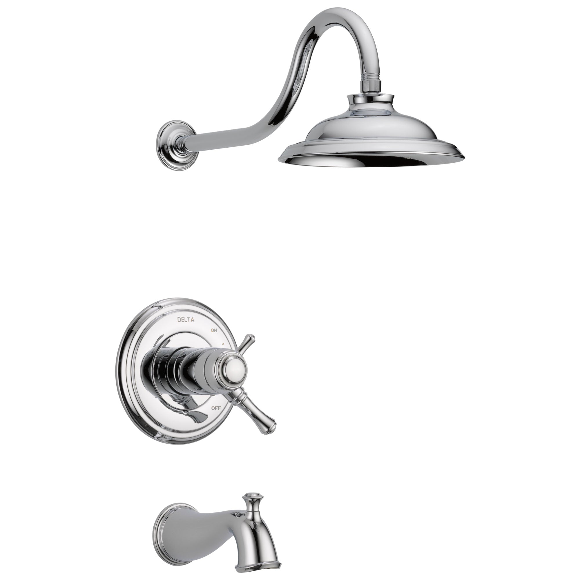Delta Cassidy Chrome Finish TempAssure Water Efficient H2OKinetic Tub & Shower Combo Includes Handles, 17T Cartridge, and Valve without Stops D3217V