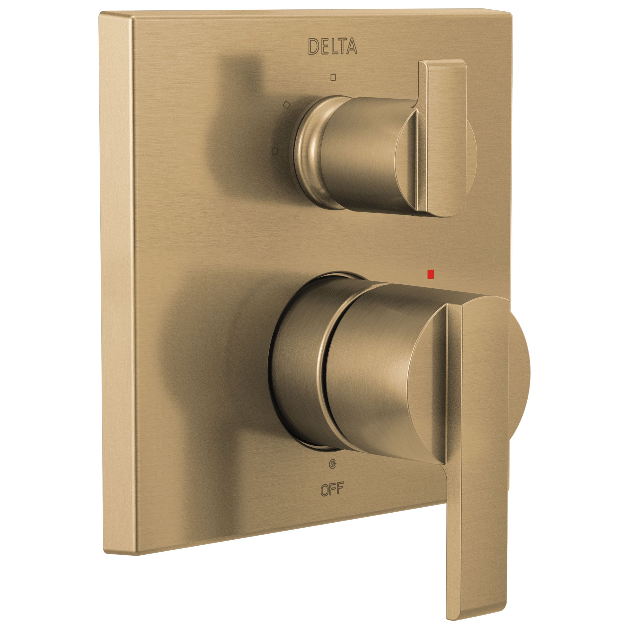 Delta Ara Champagne Bronze Finish Angular Modern 14 Series Shower System Control with 3-Setting Integrated Diverter Includes Valve and Handles D3205V