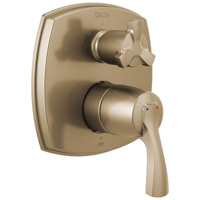 Delta Stryke Champagne Bronze 14 Series Shower System Control with 3 Function Integrated Cross Handle Diverter Includes Valve and Handles D3201V