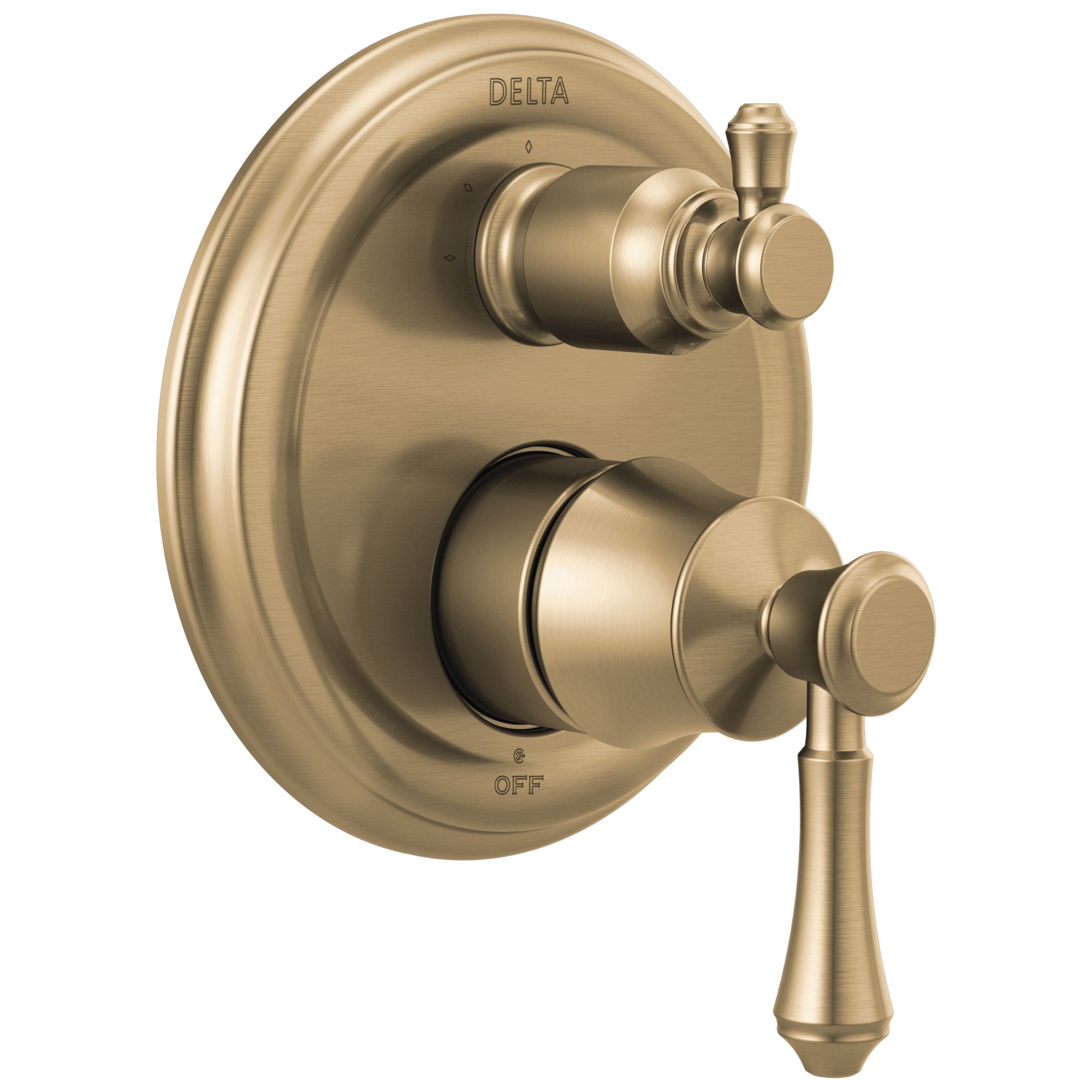 Delta Cassidy Champagne Bronze Finish Traditional 14 Series Shower System Control with 3-Setting Integrated Diverter Includes Valve and Handles D3764V