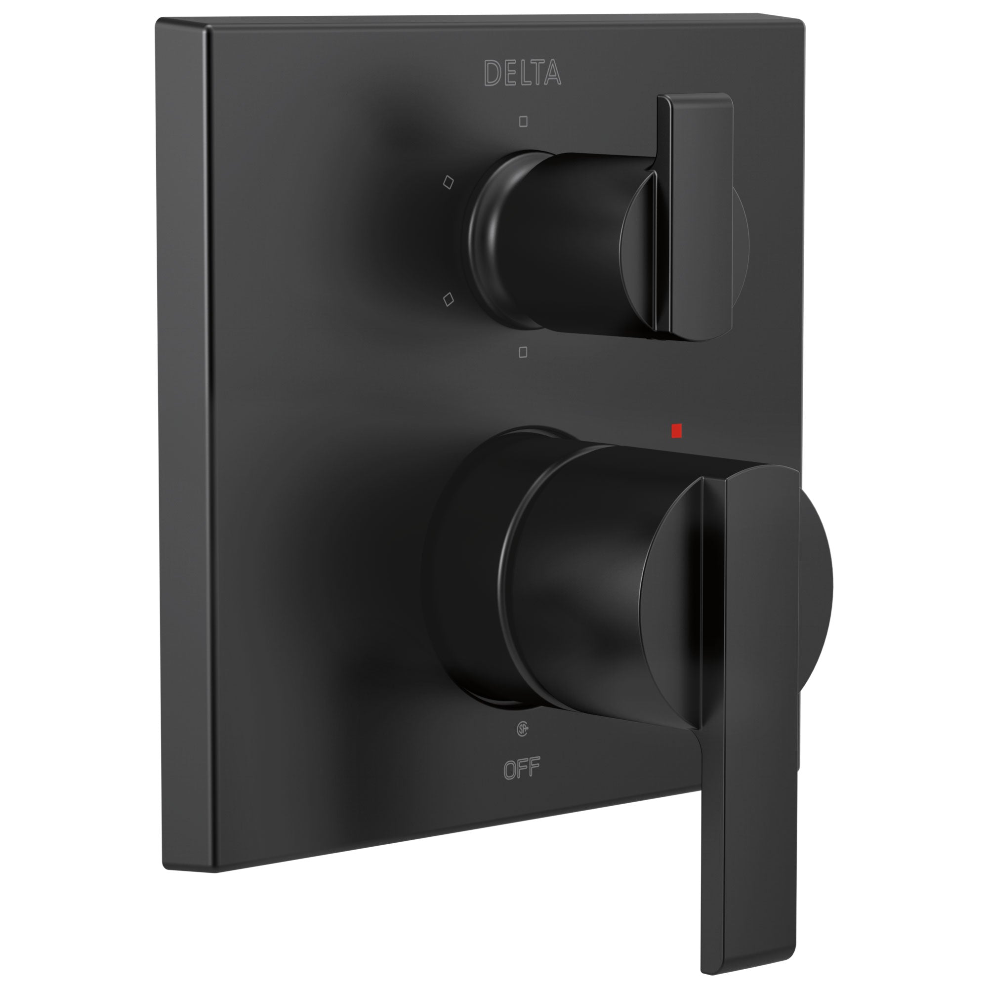 Delta Ara Matte Black Finish Angular Modern 14 Series Shower System Control with 6-Setting Integrated Diverter Includes Valve and Handles D3185V