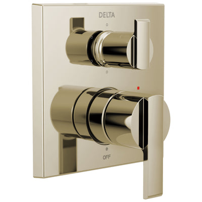 Delta Ara Polished Nickel Finish Angular Modern 14 Series Shower System Control with 6-Setting Integrated Diverter Includes Valve and Handles D3754V