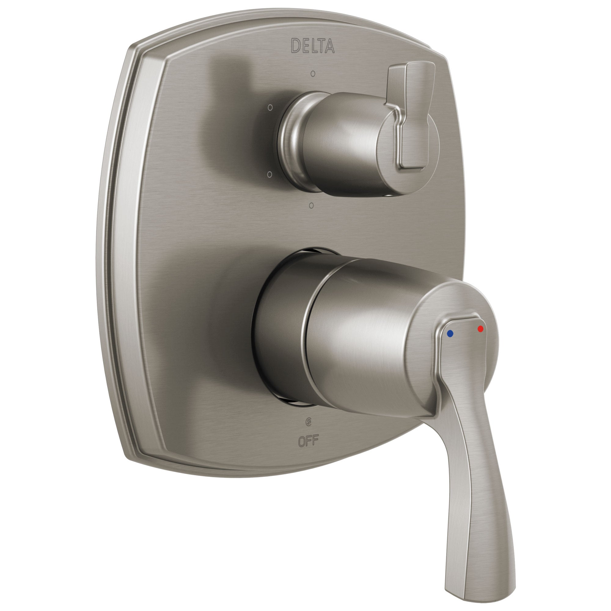 Delta Stryke Stainless Steel Finish 14 Series Shower System Control with Integrated 6 Function Lever Handle Diverter Includes Valve and Handles D3173V