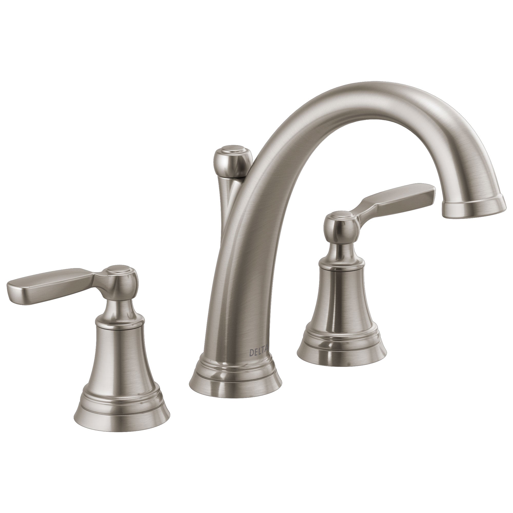 Delta Woodhurst Stainless Steel Finish Deck Mount Roman Tub Filler Faucet Includes Rough-in Valve and Lever Handles D3164V