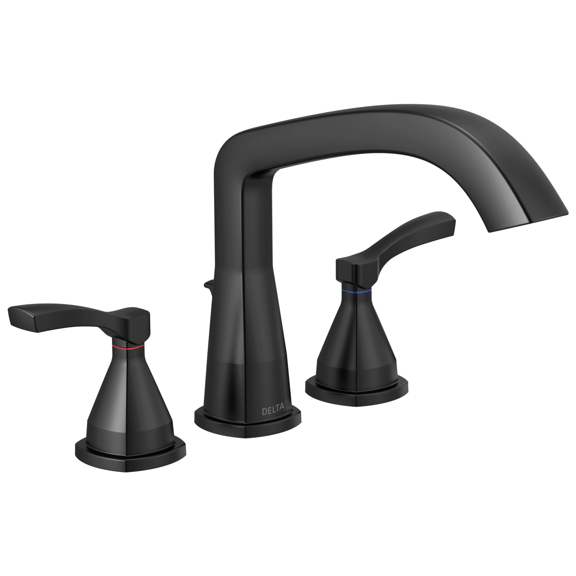 Delta Stryke Collection Matte Black Finish Three Hole Roman Tub Filler Faucet Includes Rough-in Valve and Lever Handles D3157V