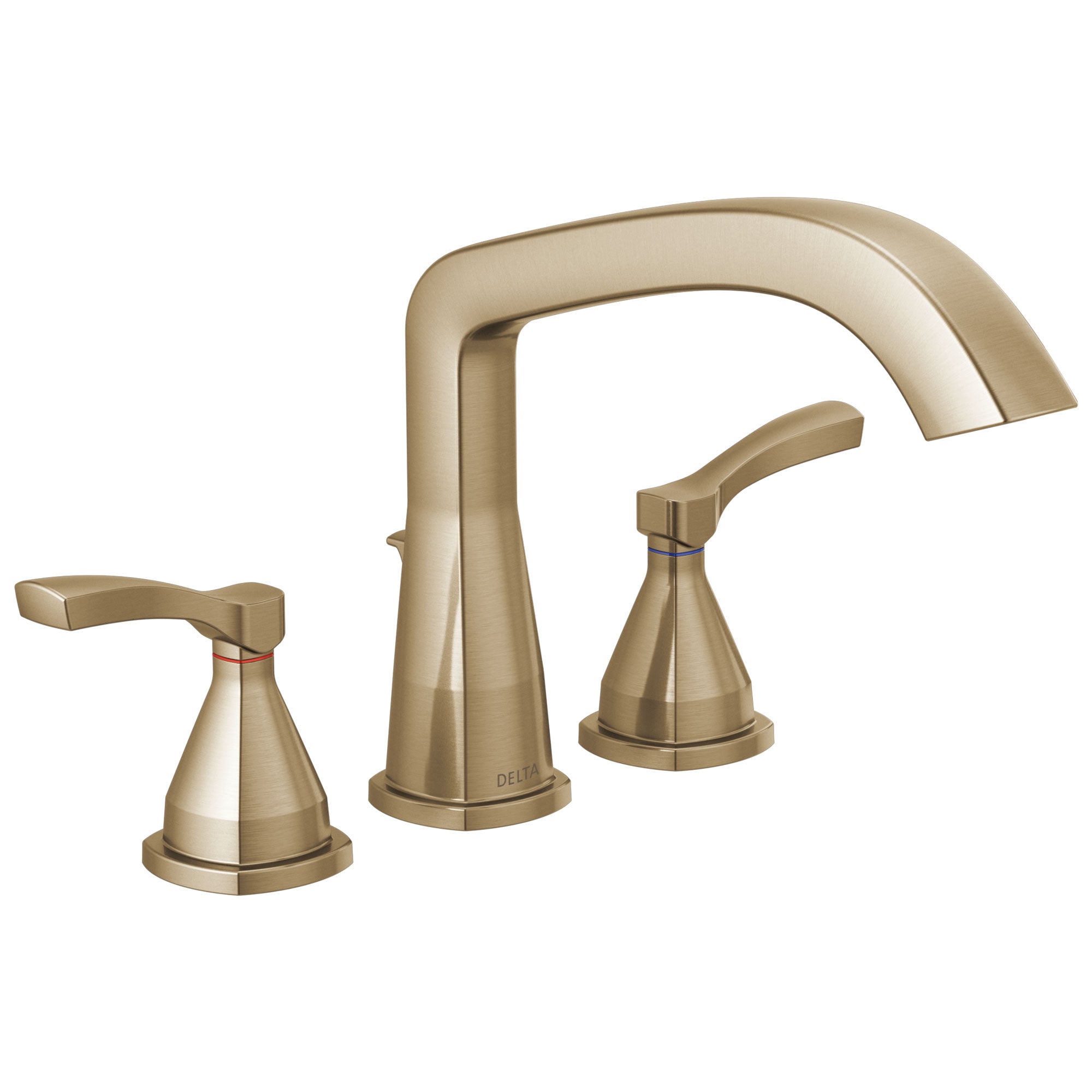 Delta Stryke Collection Champagne Bronze Finish Three Hole Roman Tub Filler Faucet Includes Rough-in Valve and Lever Handles D3156V