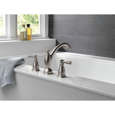 Delta Linden Collection Stainless Steel Finish Widespread Roman Tub Filler Faucet COMPLETE ITEM Includes Rough-in Valve D2160V