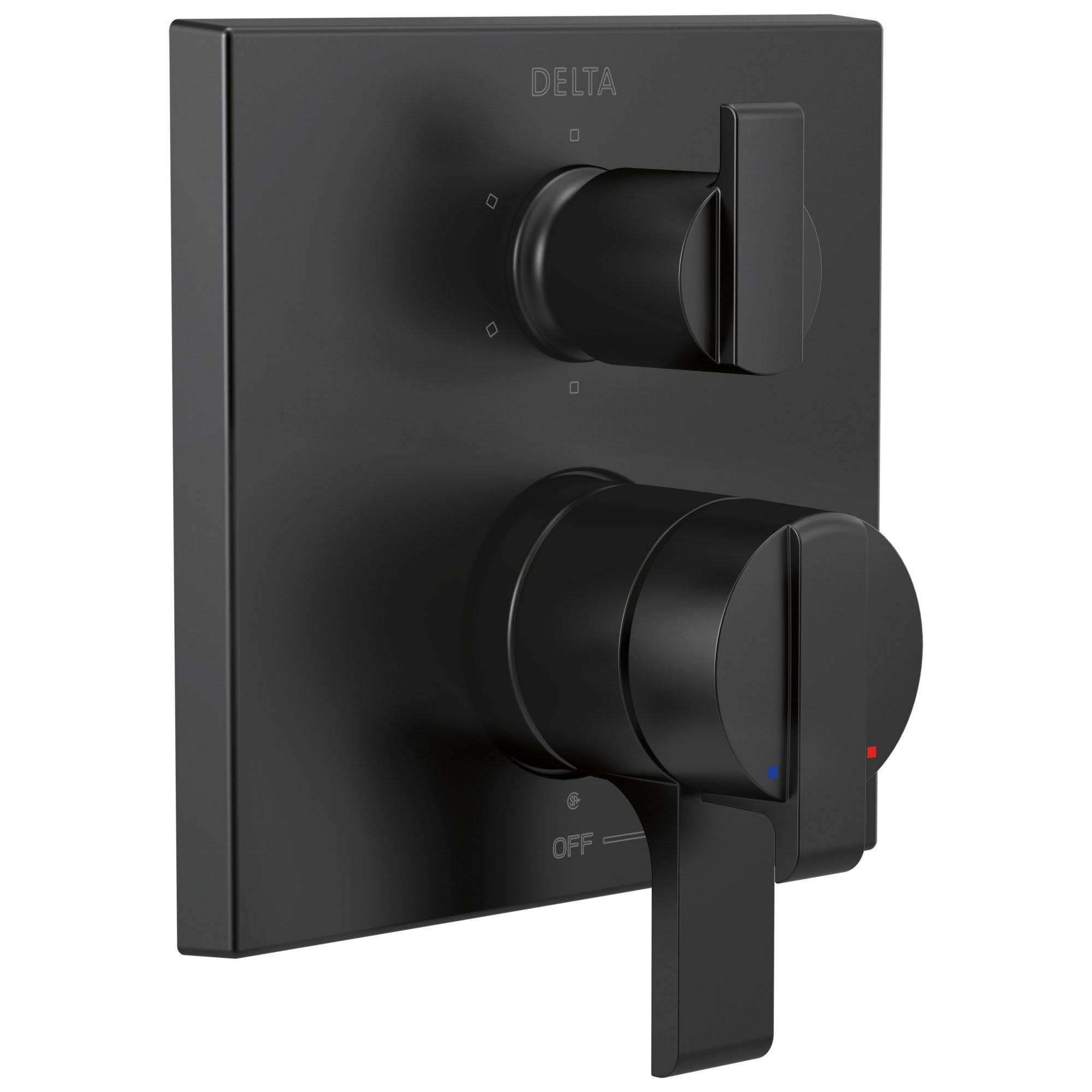 Delta Ara Matte Black Finish Angular Modern 17 Series Shower System Control with 6-Setting Integrated Diverter Includes Valve and Handles D3131V