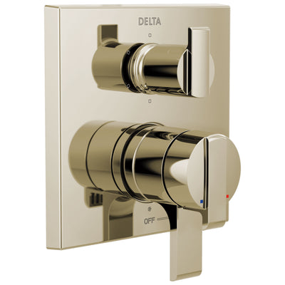 Delta Ara Polished Nickel Finish Angular Modern 17 Series Shower System Control with 6-Setting Integrated Diverter Includes Valve and Handles D3712V