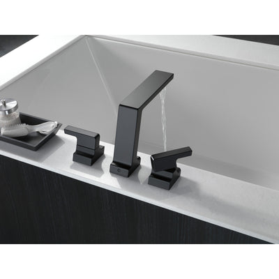 Delta Pivotal Modern Matte Black Finish Deck Mount Roman Tub Filler Faucet Includes Handles and Rough-in Valve D3111V