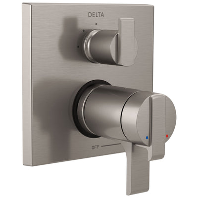 Delta Ara Collection Stainless Steel Finish Thermostatic Shower Faucet Control with 3-Setting Integrated Diverter Includes Trim Kit and Valve without Stops D2130V