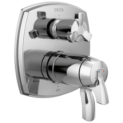 Delta Stryke Chrome Finish 3-setting Integrated Cross Handle Diverter Thermostatic Shower System Control Includes Rough-in Valve and Handles D3099V