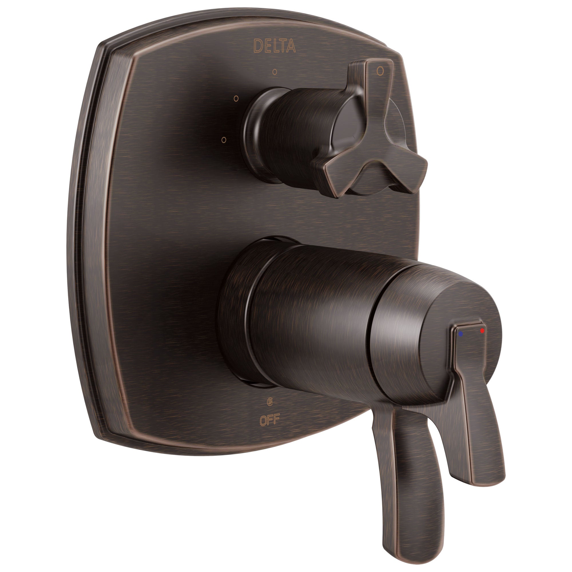 Delta Stryke Venetian Bronze Finish 3-setting Integrated Cross Handle Diverter Thermostatic Shower System Control Includes Valve and Handles D3684V