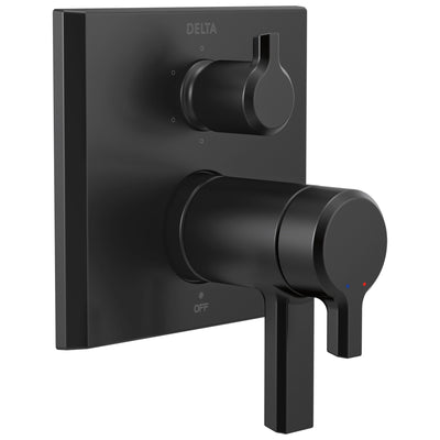 Delta Pivotal Matte Black Finish Thermostatic 17T Shower System Control with 6-Setting Integrated Diverter Includes Rough Valve and Handles D3656V