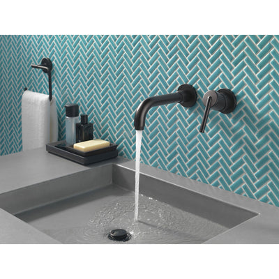 Delta Trinsic Collection Matte Black Finish Single Lever Handle Wall Mount Bathroom Sink Faucet Trim Kit (Requires Rough-in Valve) DT3559LFBLWL