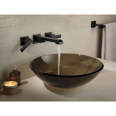 Delta Ara Collection Matte Black Finish Modern Two Handle Wall Mounted Bathroom Lavatory Sink Faucet Includes Rough-in Valve D2092V