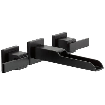 Delta Ara Collection Matte Black Finish Two Handle Wall Mount Bathroom Lavatory Sink Faucet with Channel Spout Trim Only (Requires Valve) DT3568LFBLWL