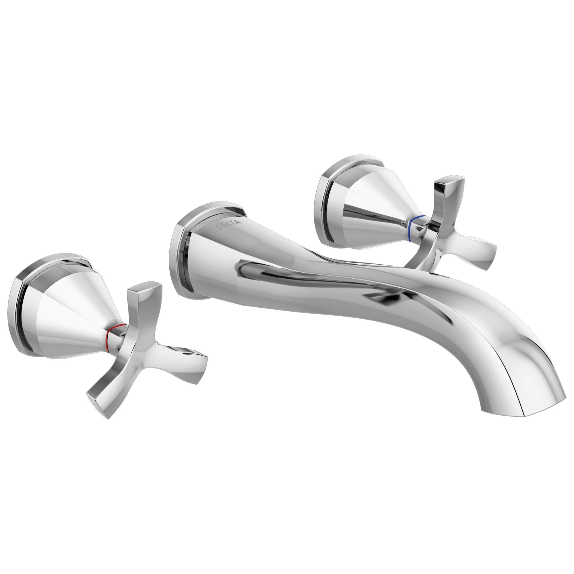 Delta Stryke Chrome Finish Helo Cross Handle Wall Mount Bathroom Sink Faucet Includes Rough-in Valve D3063V