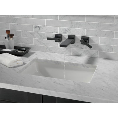 Delta Pivotal Matte Black Finish Two-Handle Wall Mount Bathroom Faucet Trim Kit (Requires Valve) DT3599LFBLWL