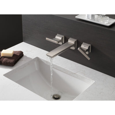 Delta Pivotal Modern Stainless Steel Finish Two-Handle Wall Mount Bathroom Sink Faucet Includes Rough-in Valve D3056V