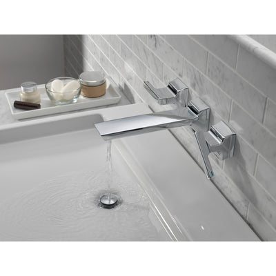 Delta Pivotal Modern Chrome Finish Two-Handle Wall Mount Bathroom Sink Faucet Includes Rough-in Valve D3055V
