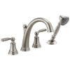 Delta Woodhurst Stainless Steel Finish 2 Handle Roman Tub Filler Faucet with Hand Shower Includes Rough-in Valve D3052V