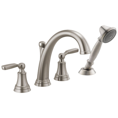 Delta Woodhurst Stainless Steel Finish Roman Tub Filler Faucet Trim Kit with Hand Shower (Requires Valves) DT4732SS