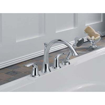 Delta Lahara Deck-Mount Chrome Roman Tub Faucet with Handshower and Valve D859V