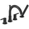 Delta Trinsic Matte Black Finish Roman Tub Filler Faucet with Hand Shower Includes Lever Handles and Rough-in Valve D3615V