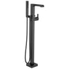 Delta Ara Matte Black Finish Single Handle Floor Mount Tub Filler Faucet with Hand Shower Trim Kit (Requires Valve) DT4767BLFL