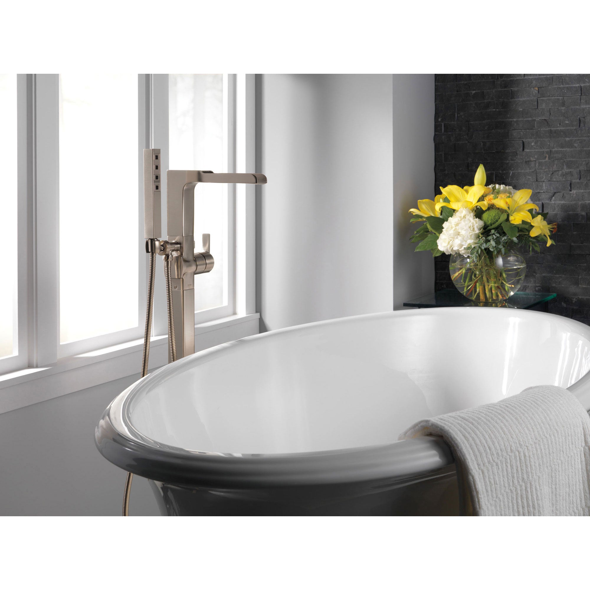 Free standing Bathtub Faucet Brushed Nickel Floor Mount Tub Filler Free standing Bathtub Faucet Brushed Nickel Floor Mount Tub Filler