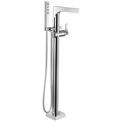Delta Zura Collection Chrome Modern Floor Mount Freestanding Tub Filler Faucet with Hand Shower Includes Trim Kit and Rough-in Valve D2069V