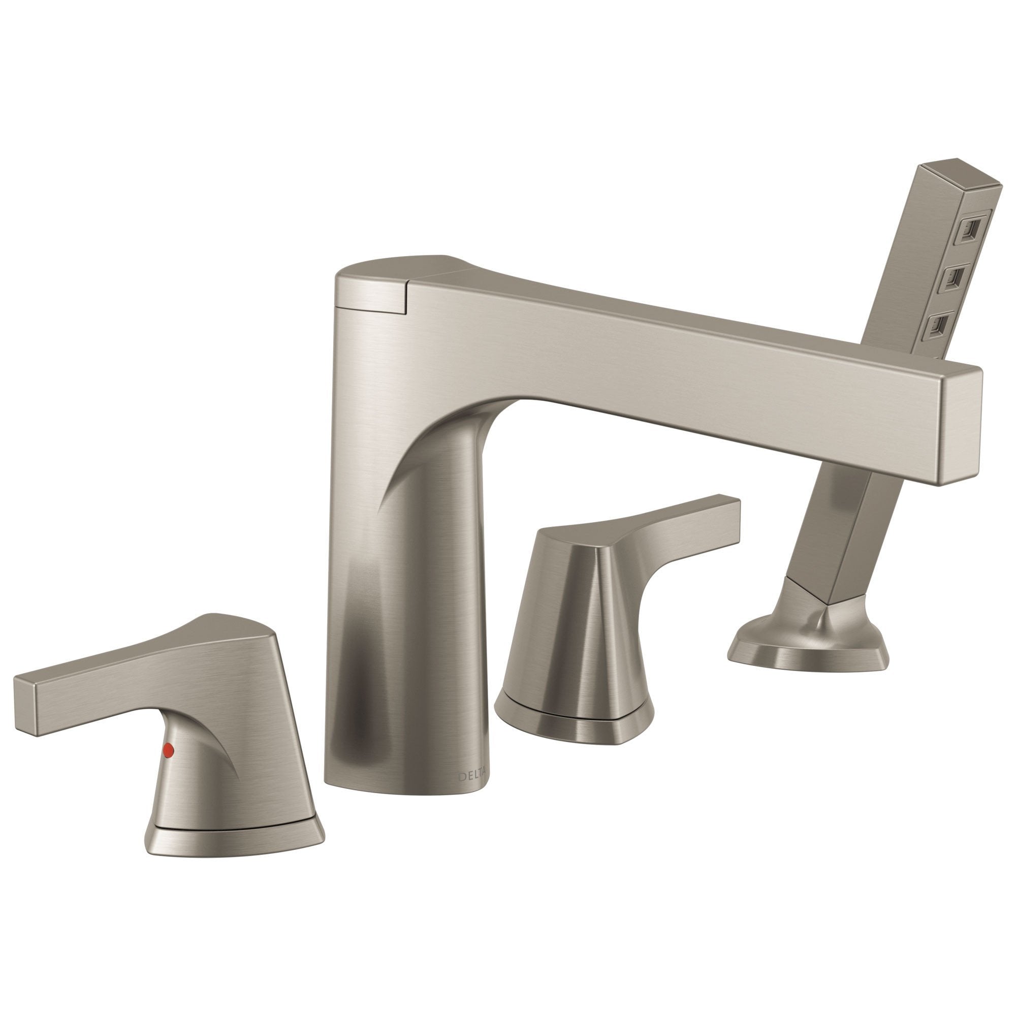 Delta Zura Collection Stainless Steel Finish 4-Hole Roman Tub Filler Faucet with Hand Shower Trim Kit (Rough in Valve Sold Separately) 743938