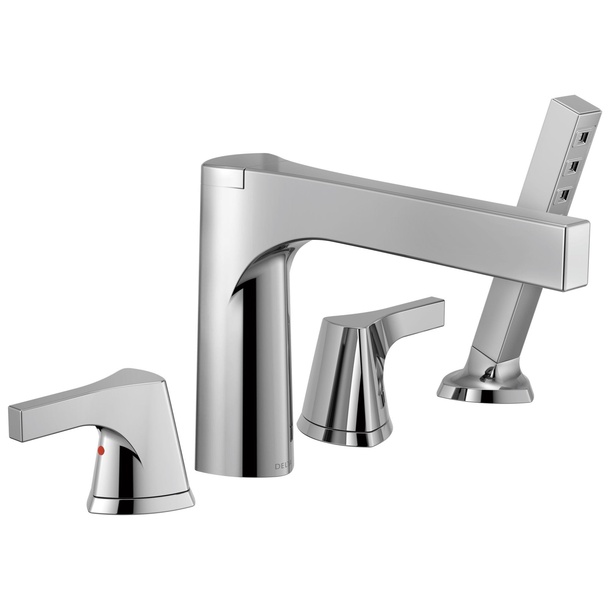 Delta Zura Collection Chrome Finish 4-Hole Roman Tub Filler Faucet with Hand Shower Trim Kit (Rough in Valve Sold Separately) 743936
