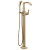 Delta Stryke Champagne Bronze Finish Single Lever Handle Floor Mount Tub Filler Faucet with Hand Sprayer Includes Rough-in Valve D3037V