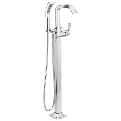 Delta Stryke Chrome Finish Single Lever Handle Floor Mount Tub Filler Faucet with Hand Sprayer Includes Rough-in Valve D3036V