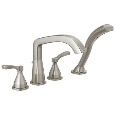Delta Stryke Stainless Steel Finish Deck Mount Roman Tub Filler Faucet with Hand Shower Includes Rough-in Valve and Lever Handles D3034V